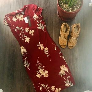 Floral Maroon/Burgundy Midi Dress